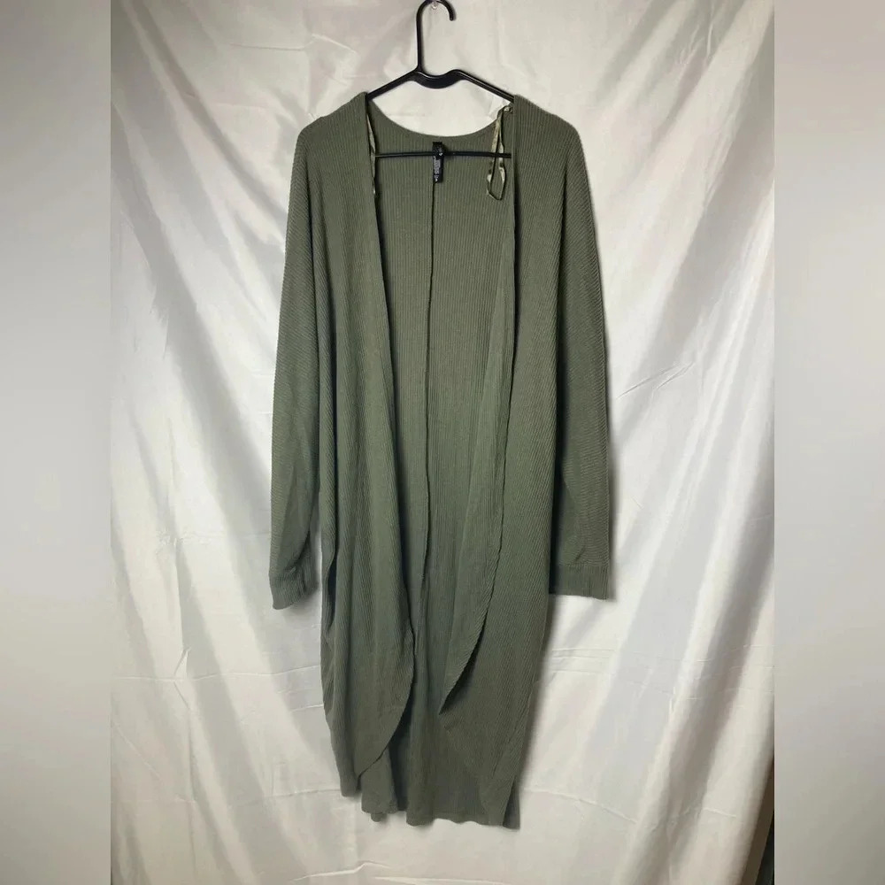 Long Open Front Women's Cardigan Sweater - Olive Green